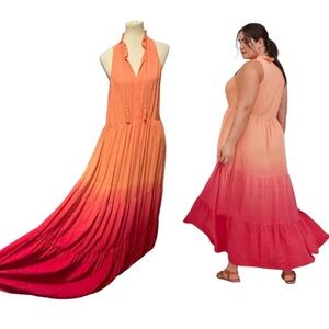 Torrid Challis Ombré Red Tiered Maxi Dress Size 1  1X NWT